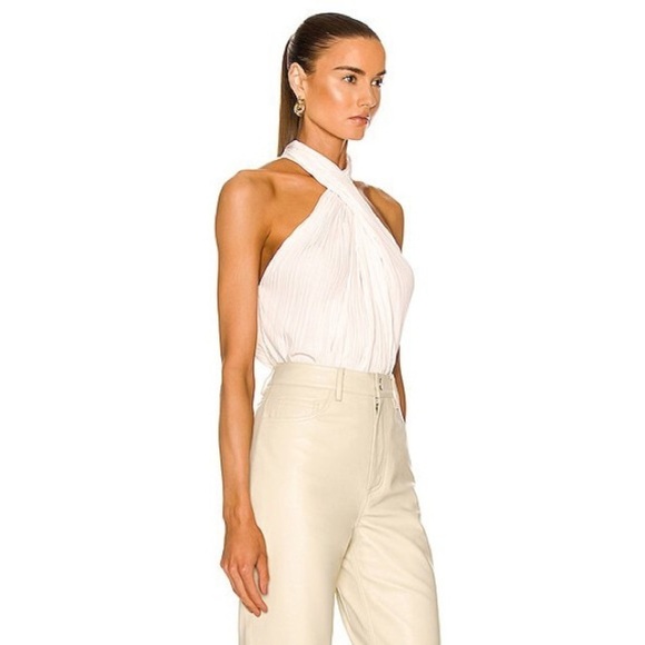 A.L.C. Glace Cream Pleated Halter Neck Keyhole Back Spring 2022 Rio Top EUC 00 - Picture 2 of 11